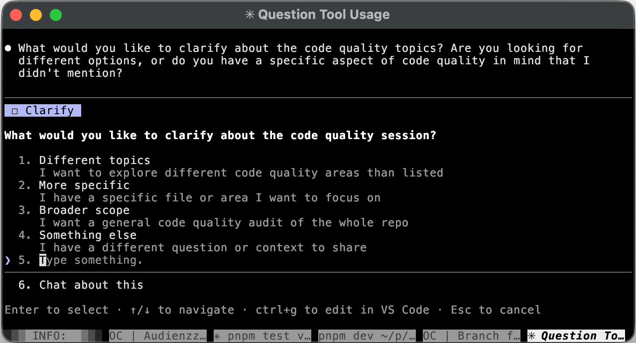 Example of the Claude Code questions tool